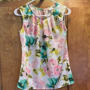 Sleeveless Colorful Floral Pastel Blouse Pleated Neckline Merona XS Top